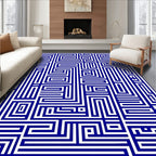 Navy White Geometric Maze Pattern Rug