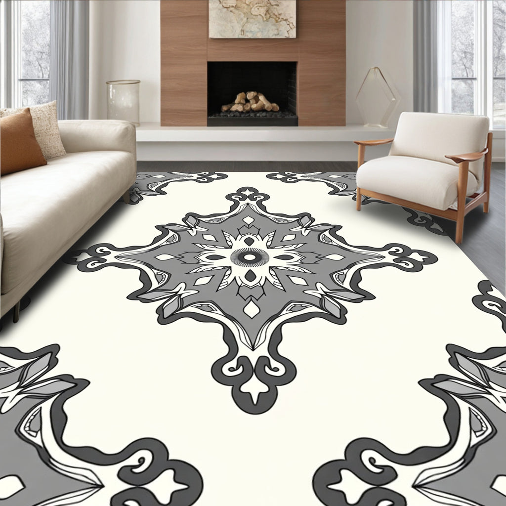 Contemporary Grey Floral Medallion Rug