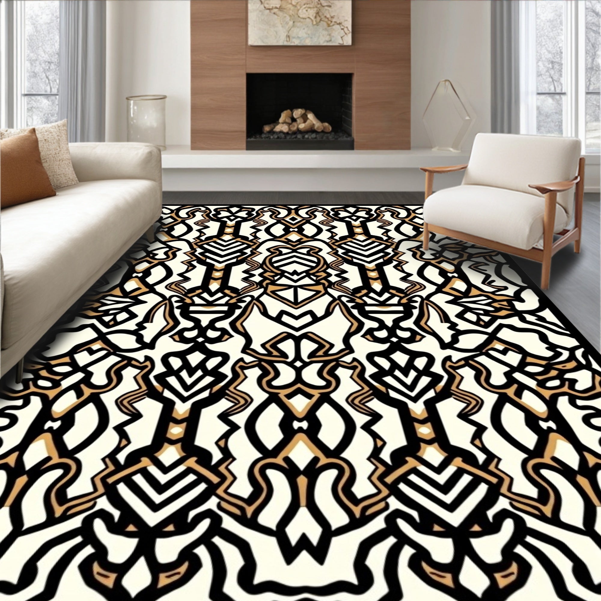 Classic Black Gold Abstract Pattern Rug