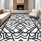 Art Deco Geometric Black White Pattern Rug