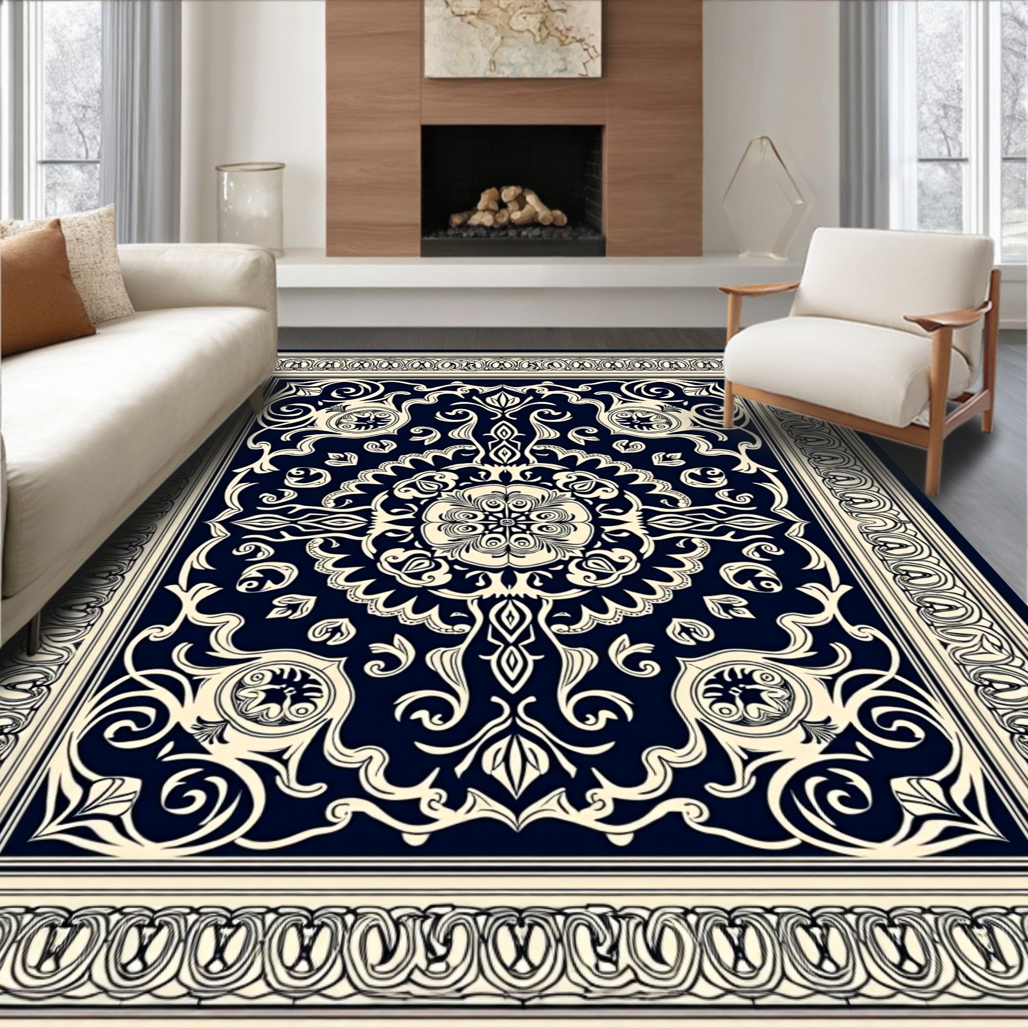 Elaborate Floral Dark Background Design Rug