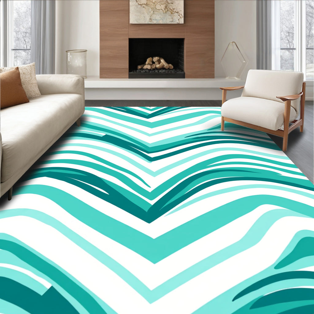 Aqua Flowing Zigzag Pattern Rug