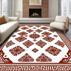 Rich Brown Geometric Medallion Border Rug