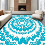 Turquoise Intricate Sunburst Mandala Design Rug