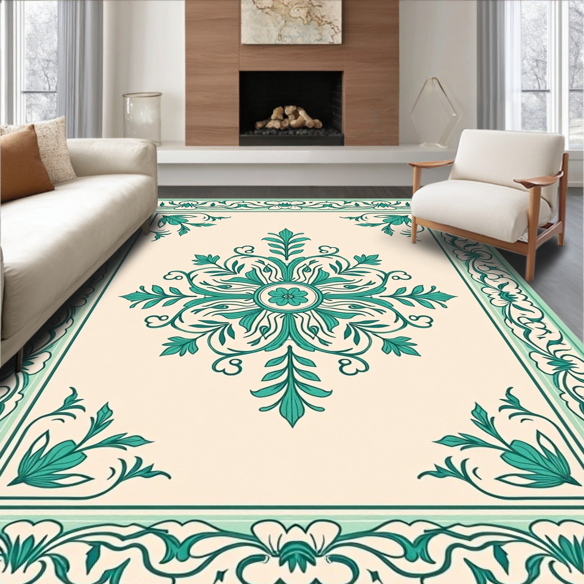 Classic Floral Scrollwork Cream Rug