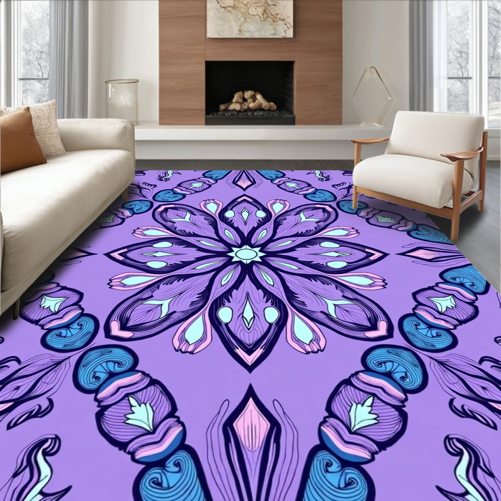 Whimsical Floral Mandala Inspired Design Rug