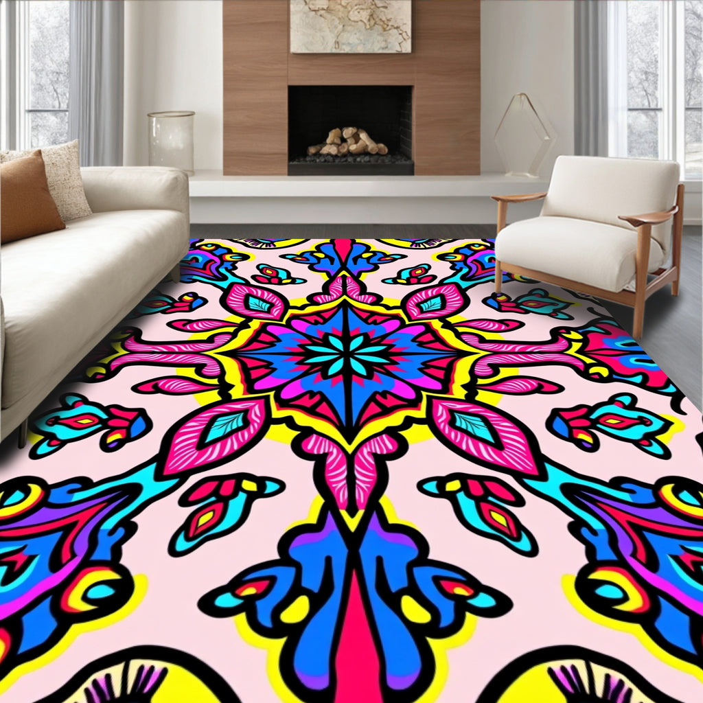 Vibrant Teal Blue Magenta Yellow Pattern Design Rug