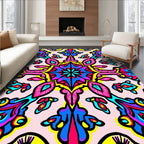 Vibrant Teal Blue Magenta Yellow Pattern Design Rug