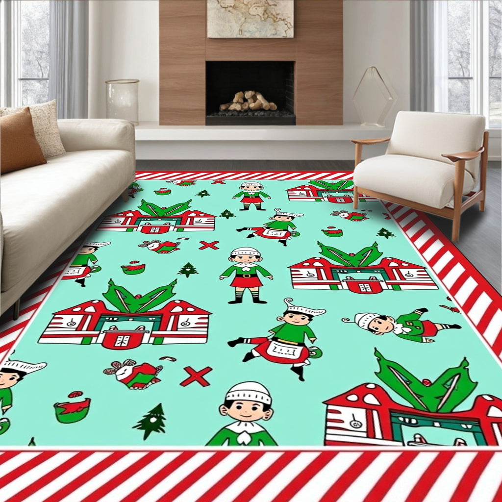 Festive Elf Holiday Scene Rug