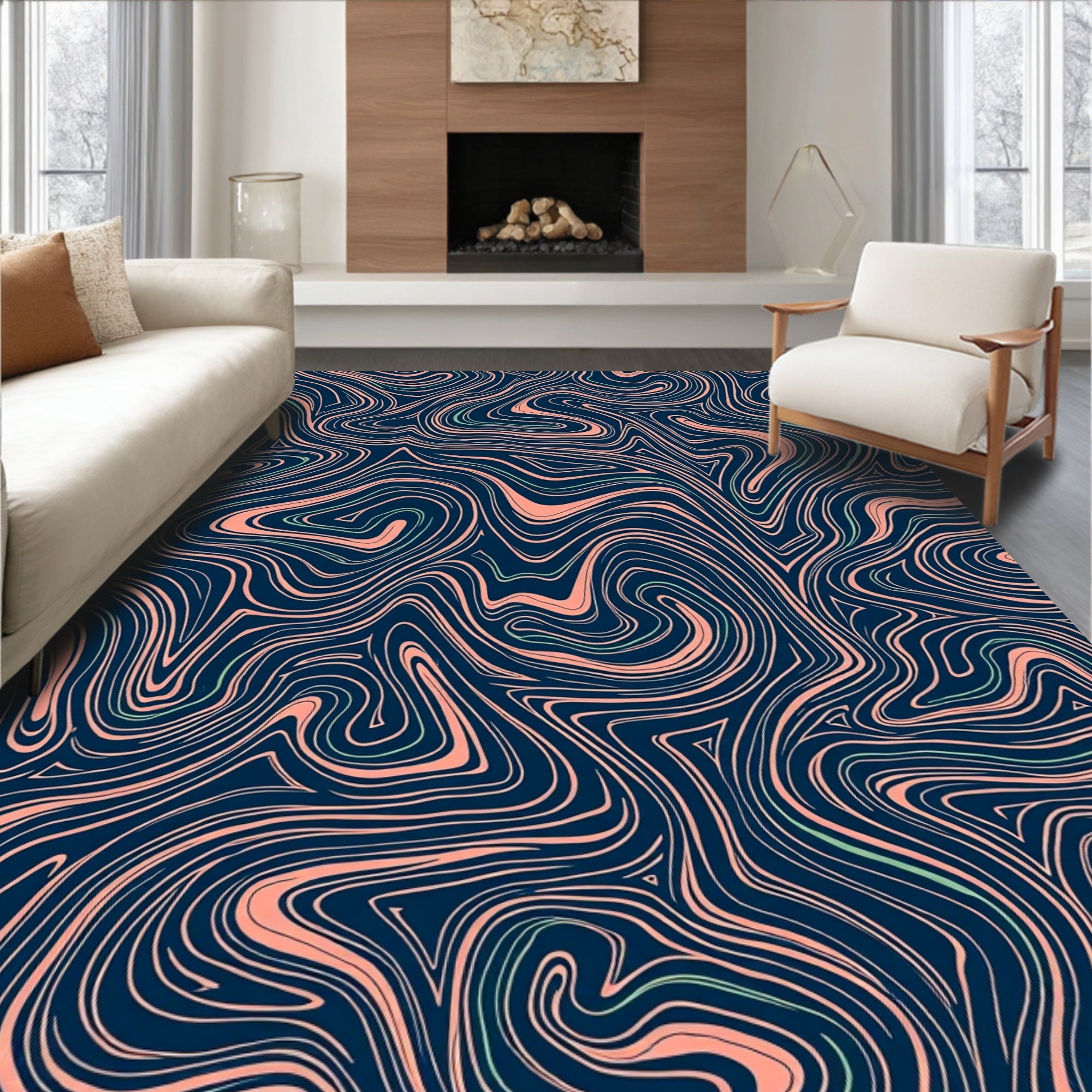 Wavy Abstract Swirl Pattern Design Rug