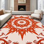 Bold Red Beige Mandala Motif Rug