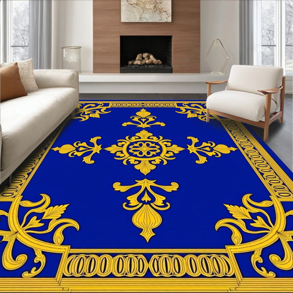 Royal Blue Gold Classic Floral Rug