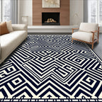 Abstract Black White Geometric Maze Design Rug