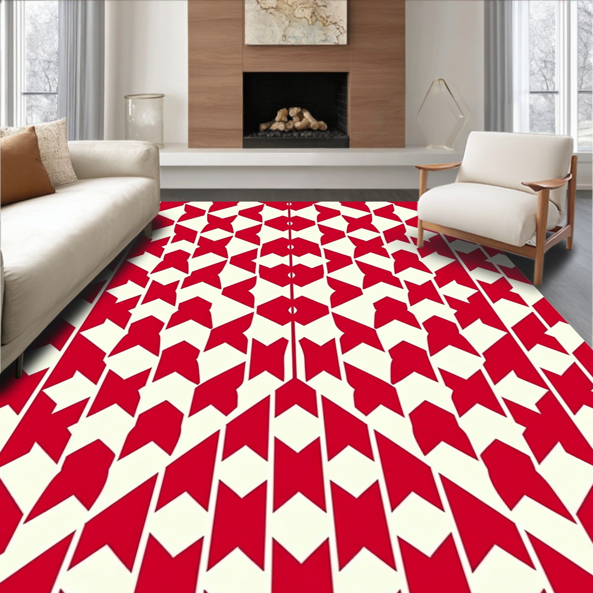 Bold Red Geometric Pattern Rug
