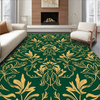 Green Gold Floral Vine Pattern Rug