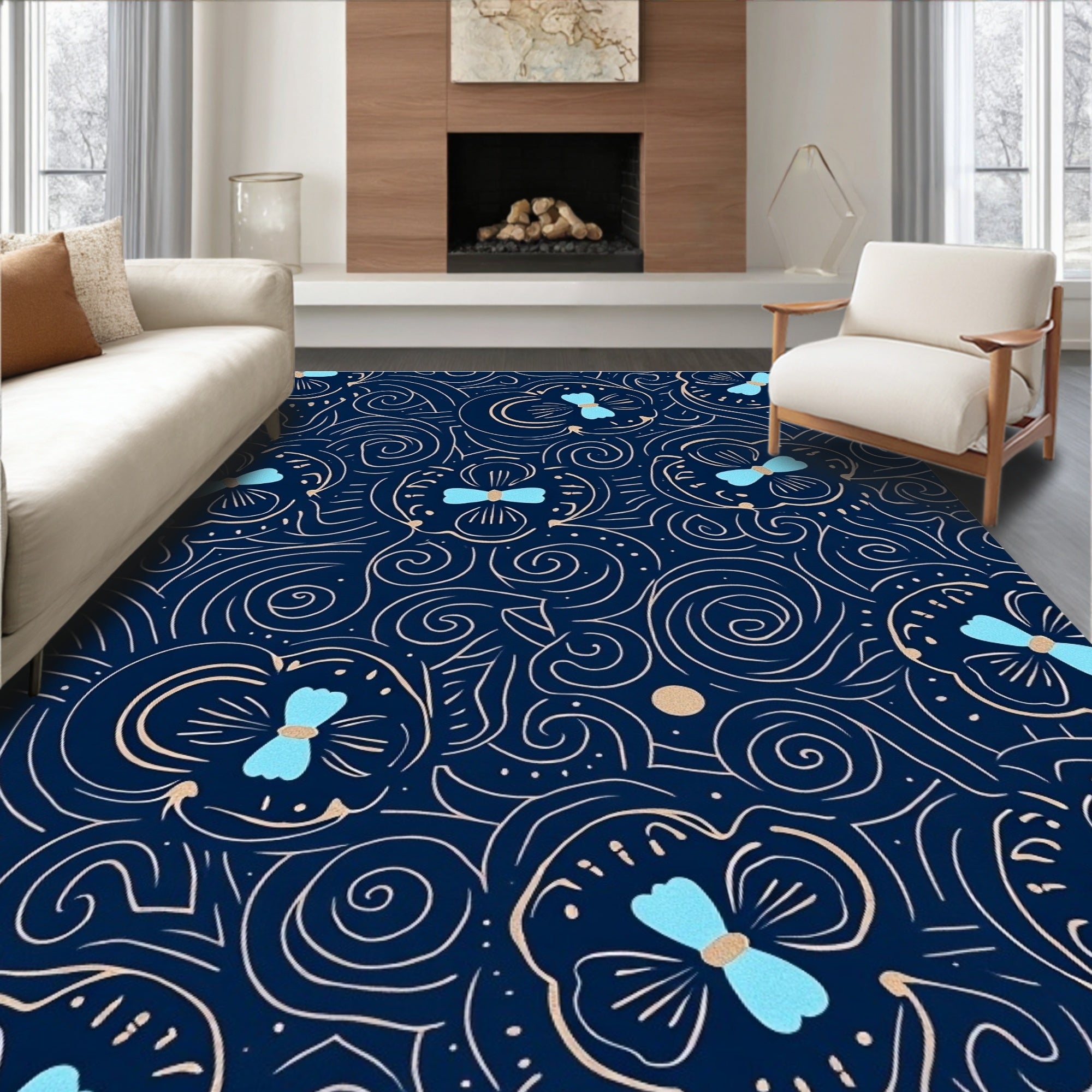 Floral Swirls And Petals Pattern Rug