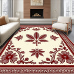 Maroon Floral and Leaf Pattern Design Rug