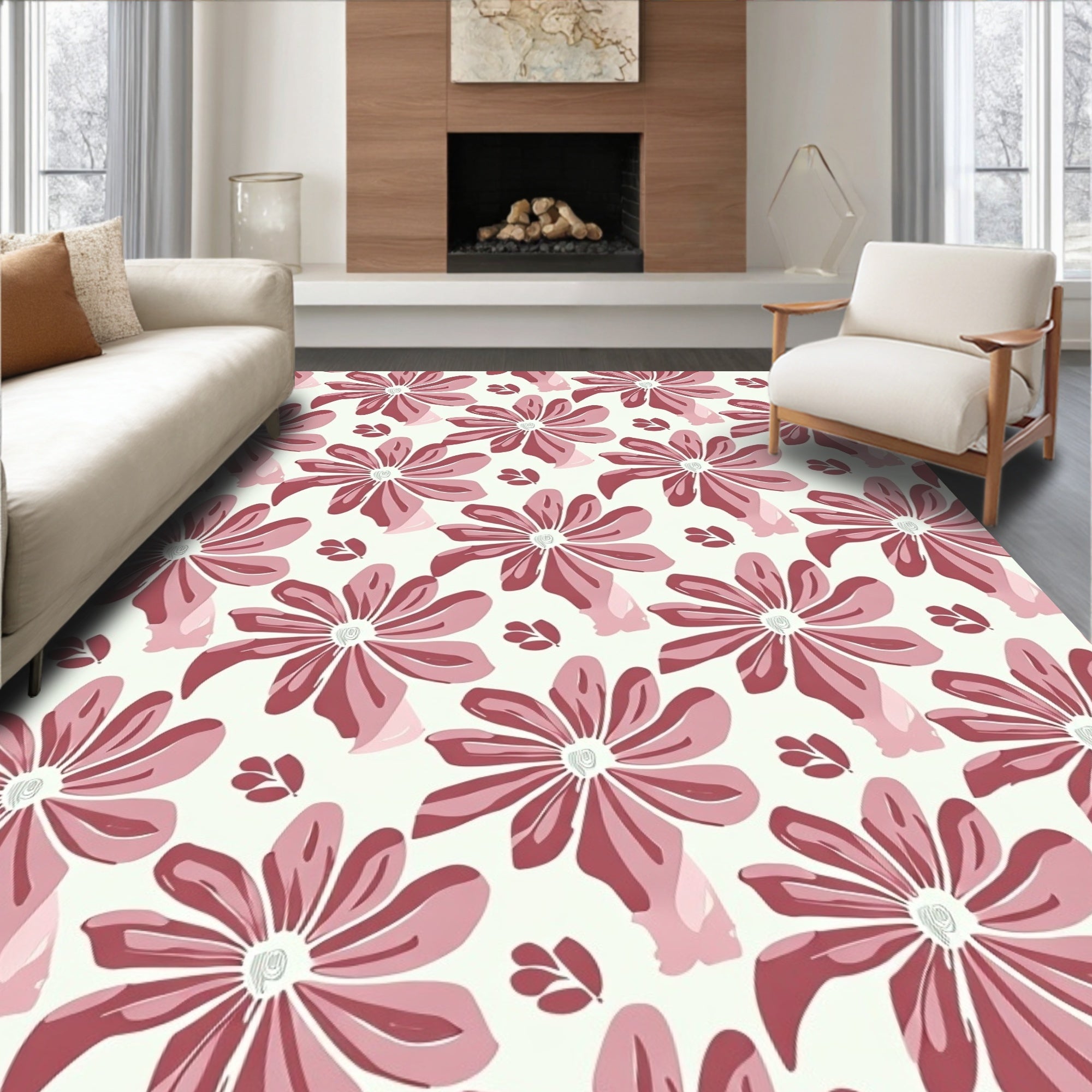 Bold Abstract Petal Botanical Pattern Rug