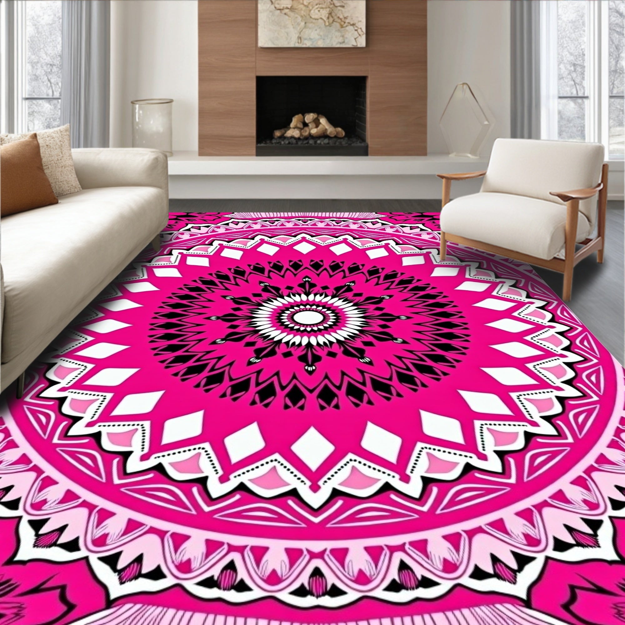 Bold Pink Mandala Pattern Design Rug