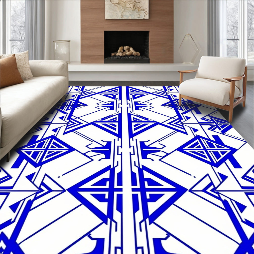 Symmetrical Blue Linear Geometric Style Rug