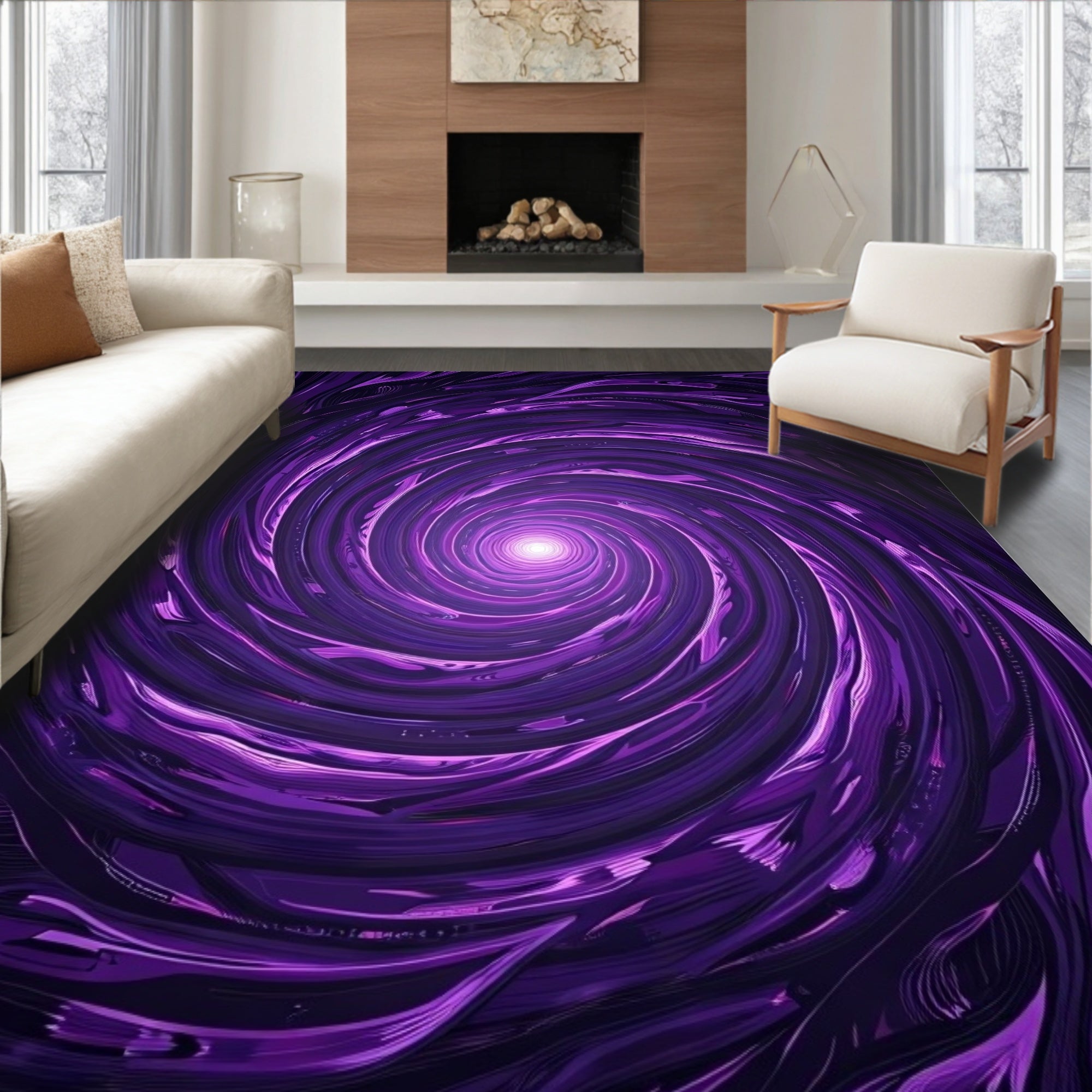 Vibrant Purple Swirl Abstract Rug