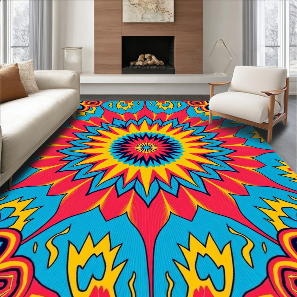 Vibrant Kaleidoscope Floral Sunburst Rug