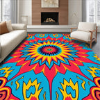 Vibrant Kaleidoscope Floral Sunburst Rug