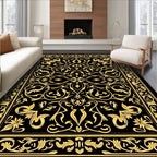 Black Gold Classic Floral Damask Rug