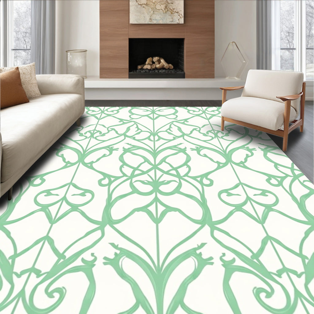 Abstract Flowing Green Pattern Rug