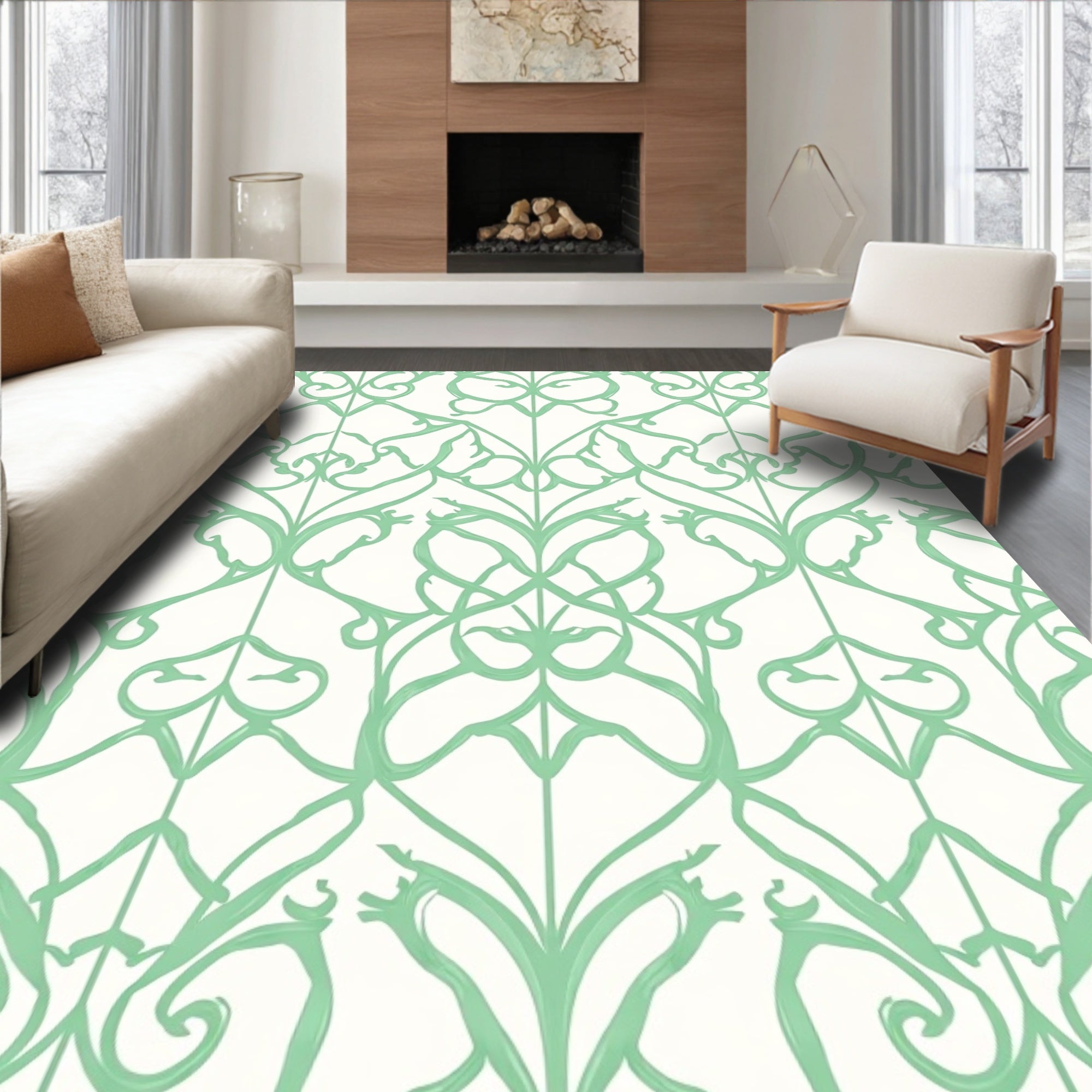 Abstract Flowing Green Pattern Rug
