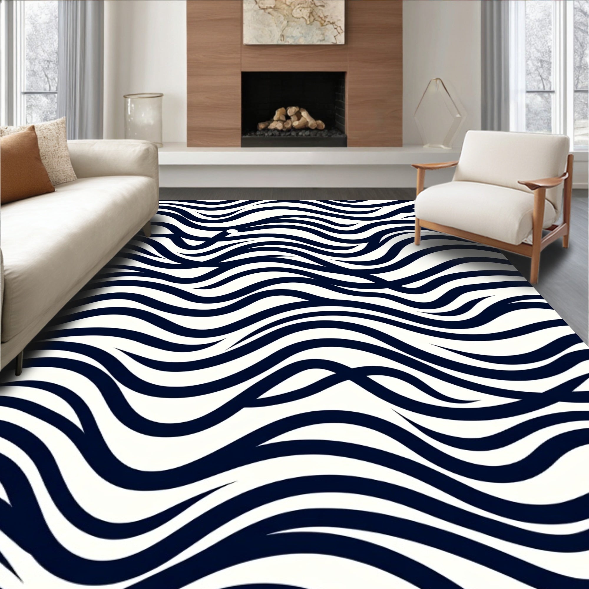 Abstract Wavy Bold Lines Design Rug