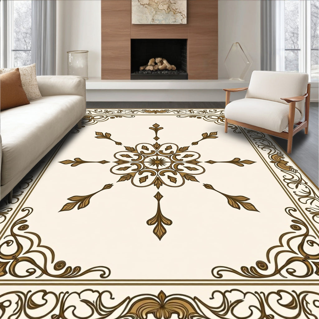 Ornate Floral Centerpiece Border Design Rug
