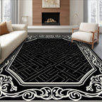 Black White Maze Patterned Border Rug