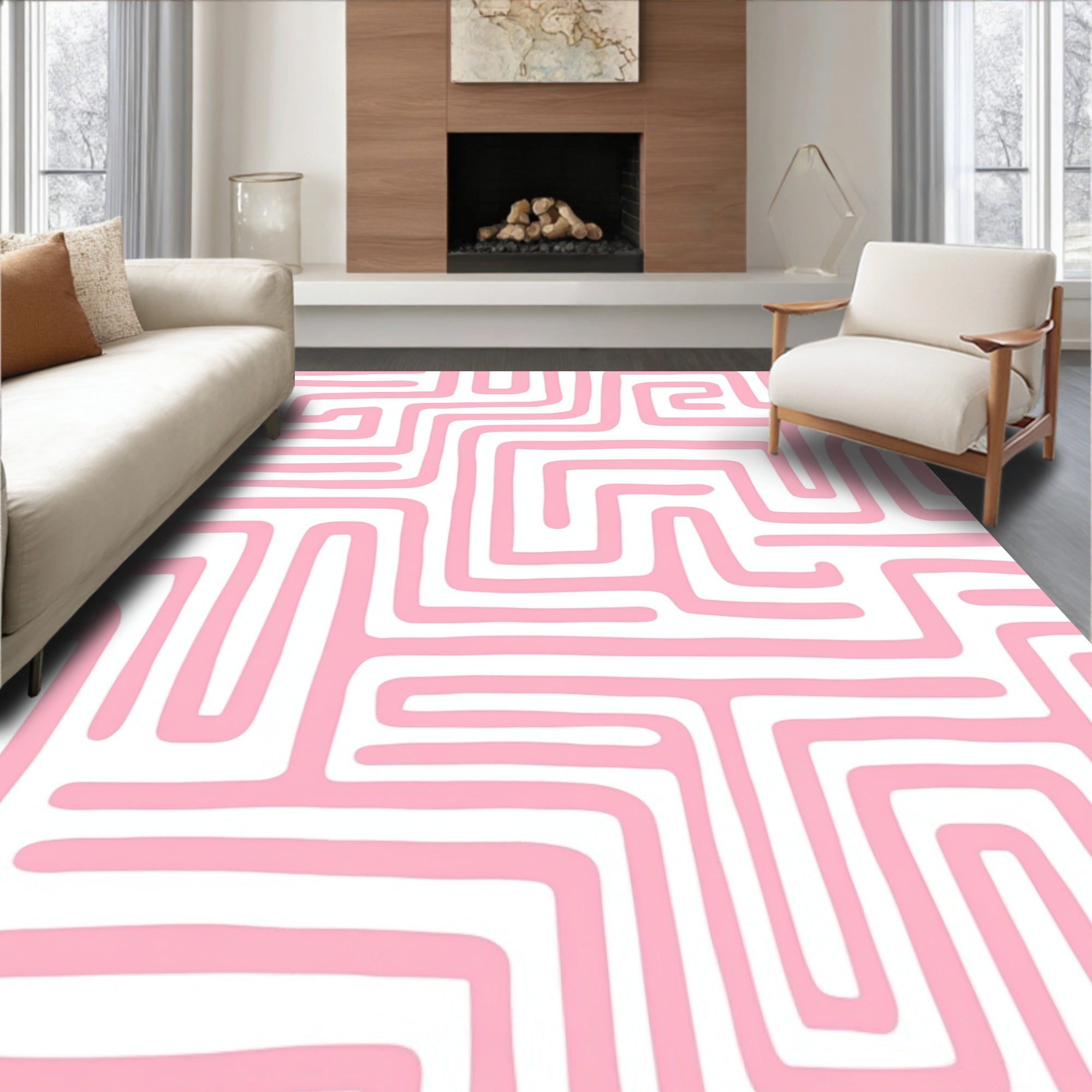 Pink Maze Pattern Rug