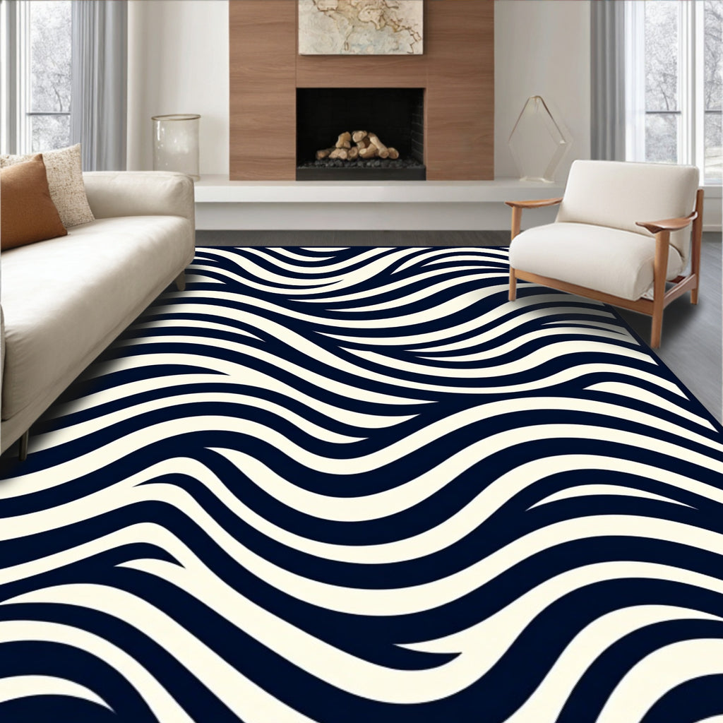 Navy Cream Bold Wave Rug