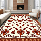 Terracotta Floral Leaf Pattern Rug