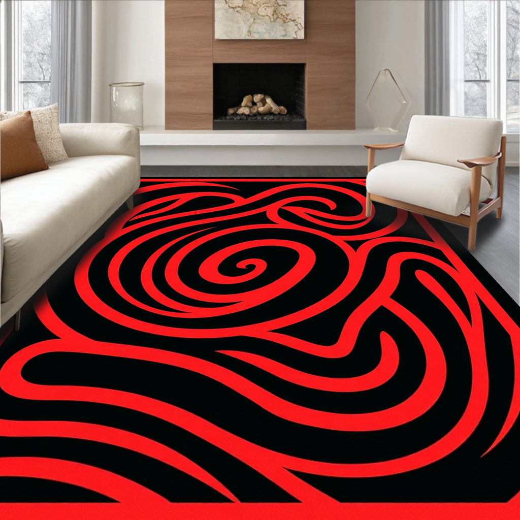 Bold Red Swirling Abstract Pattern Rug
