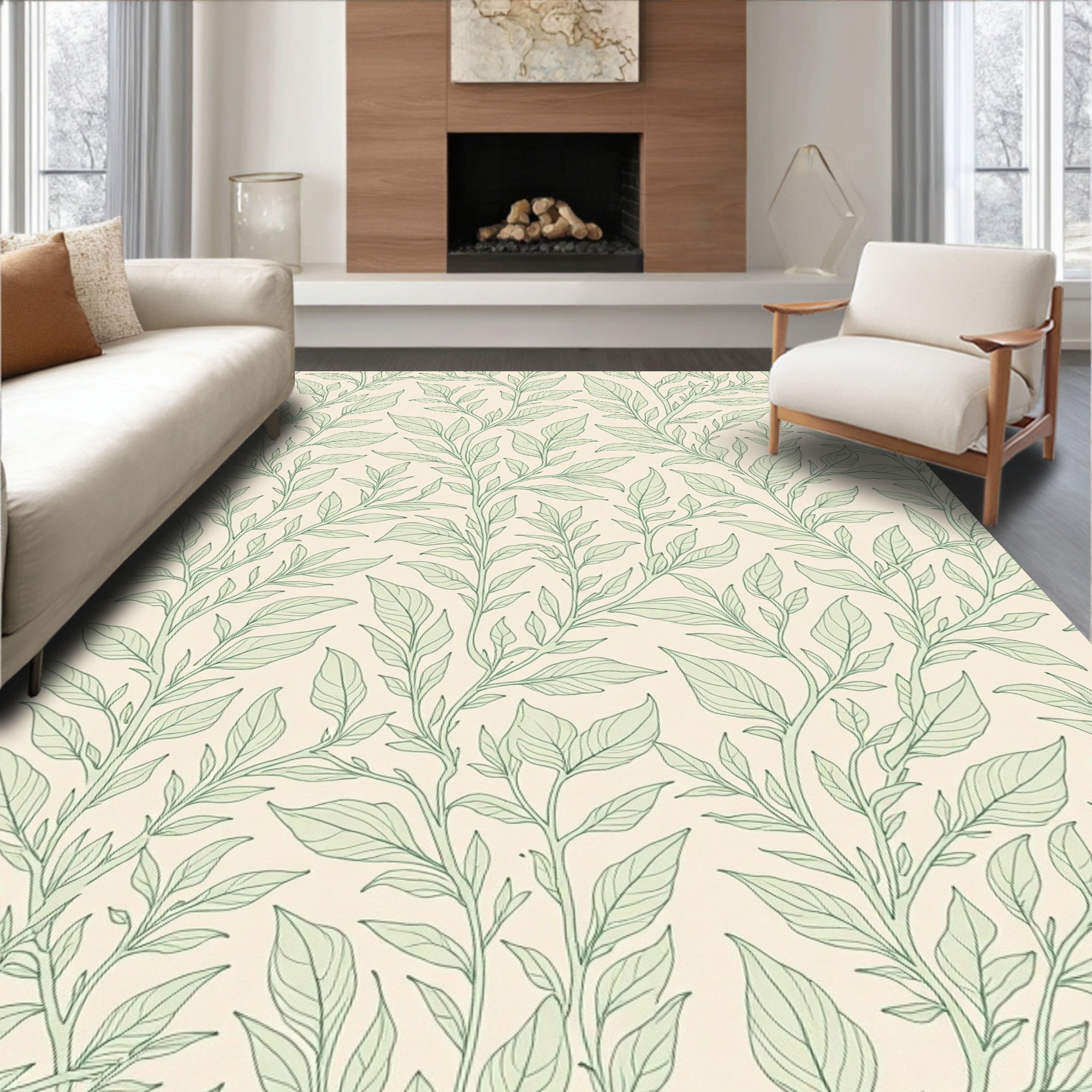 Verdant Leaf Pattern Runner Rug