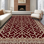 Deep Red Geometric Lattice Border Rug