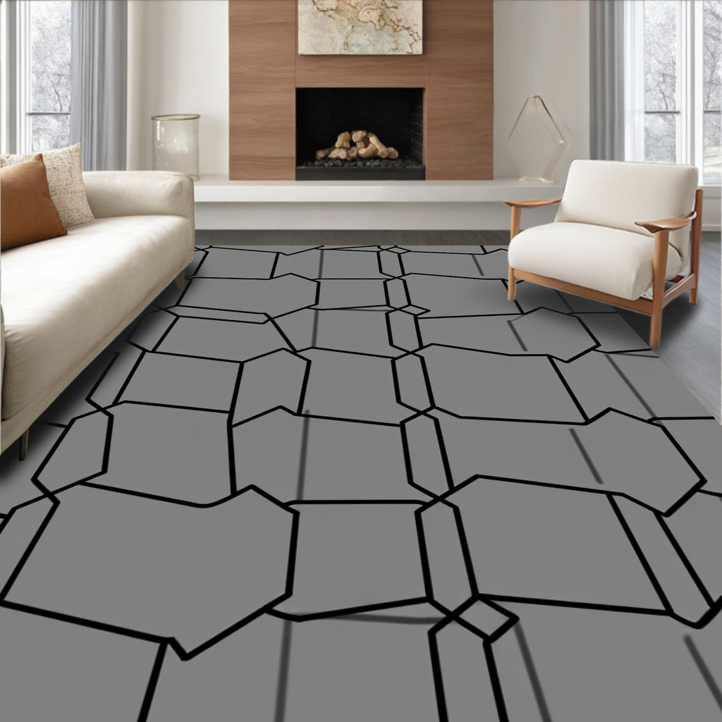 Modern Interlocking Geometric Lines Rug
