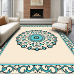 Intricate Cyan Mandala Border Design Rug