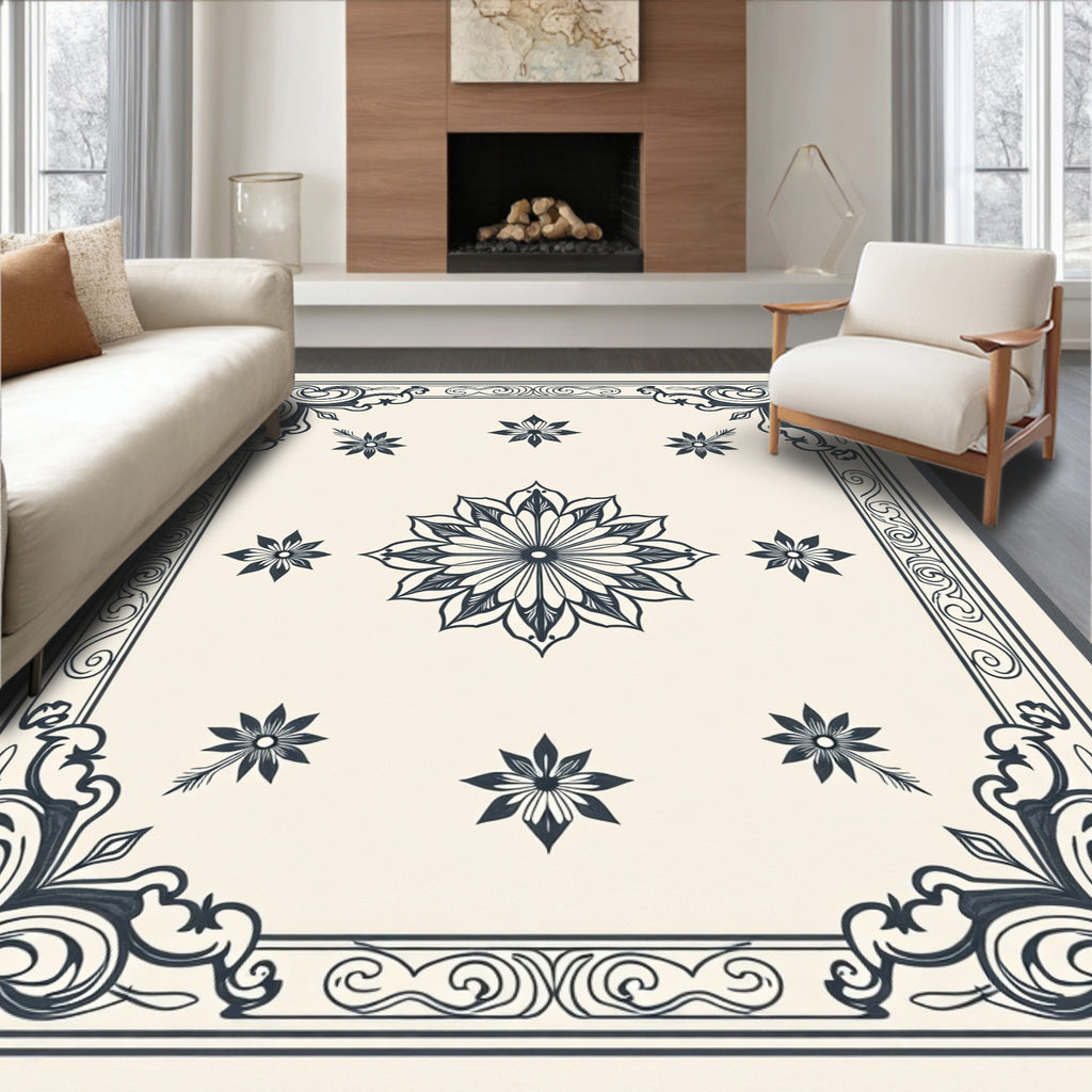 Classic Floral Border With Mandala Motif Rug