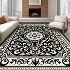 Black Cream Intricate Floral Medallion Rug