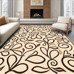 Elegant Brown Leaf Scroll Vine Design Rug