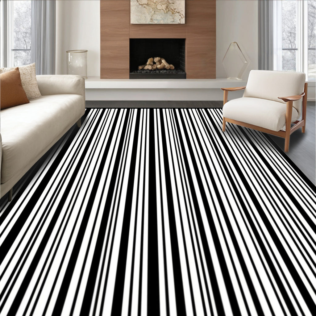 Black White Vertical Stripe Pattern Rug