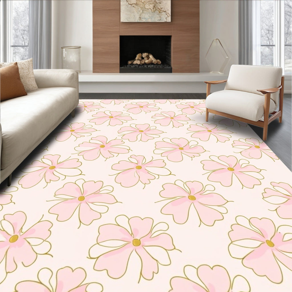 Delicate Pink Floral Pattern Design Rug