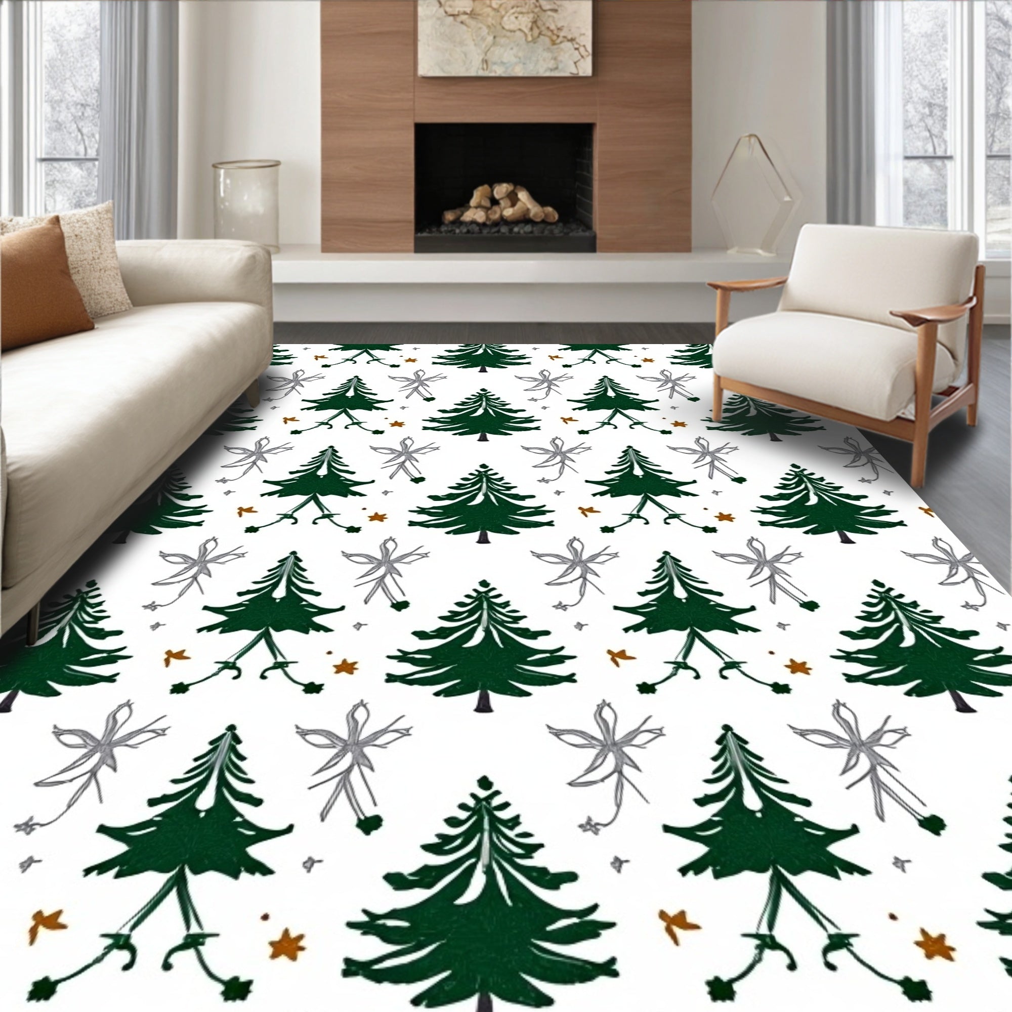 Charming Green Christmas Tree Scatter Rug