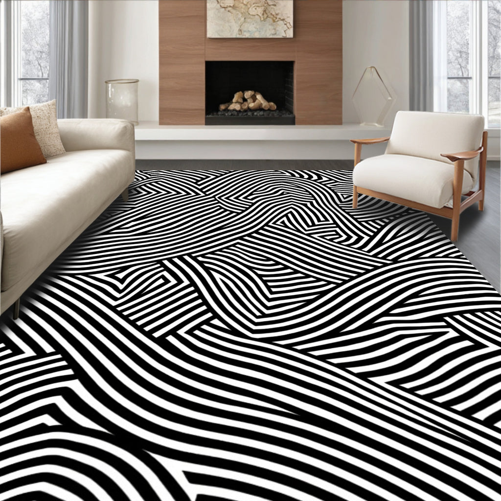 Monochromatic Illusionary Stripe Pattern Rug