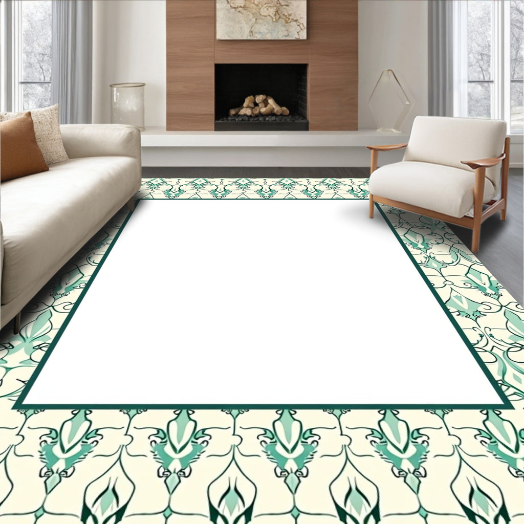 Intricate Mint Green Damask Pattern Rug
