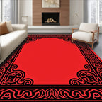 Black Red Ornate Scroll Border Design Rug
